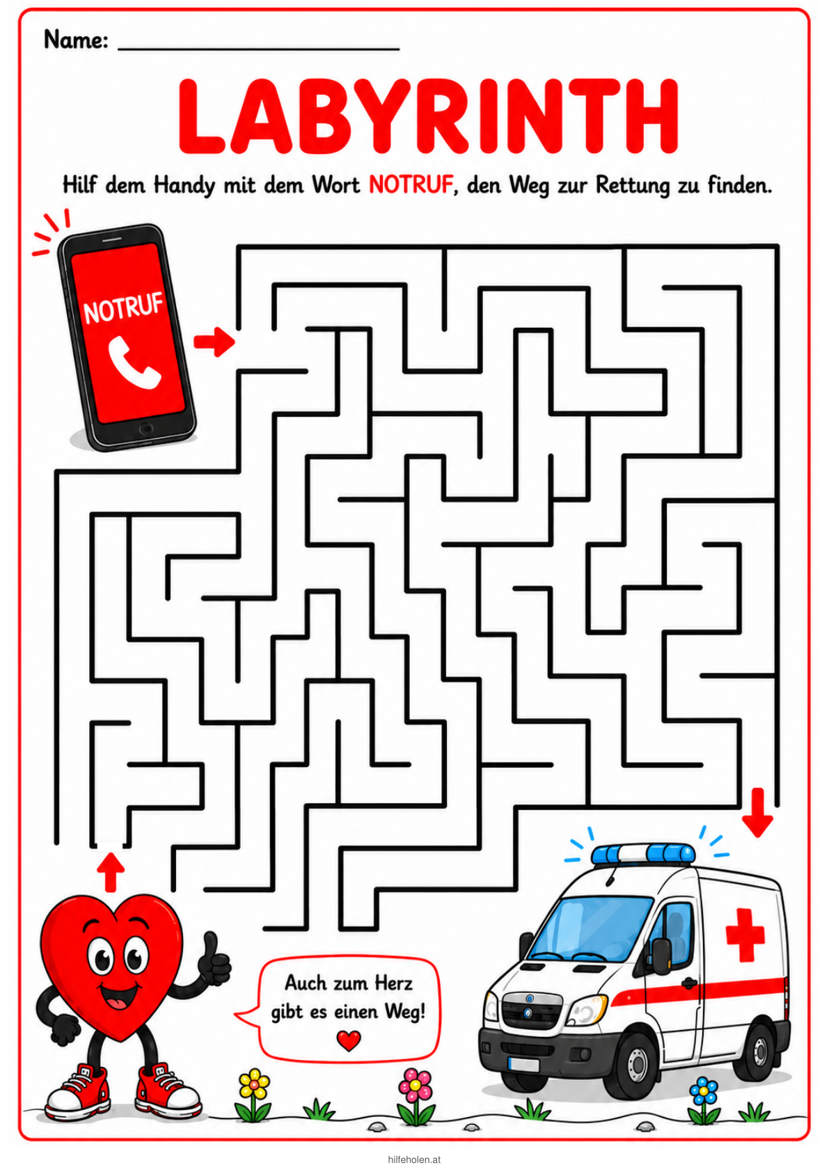 Notruf-Labyrinth: Zwei Eingänge führen vom Handy und von Onny zum Rettungsauto.